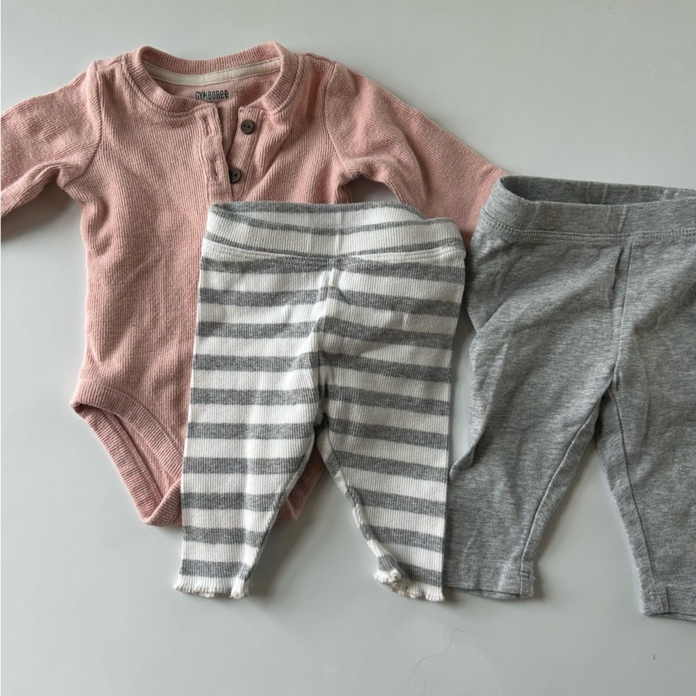 Gymboree Outfit Sets Bodysuit and Pants Baby Girl 0-3 months Pink Gray